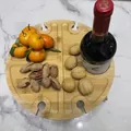 Portable bamboo outdoor wine and snack table with built-in glass holders in natural wood - Bamboo Custom (Fits Wine Bottle)