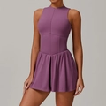 Robe de tennis violette prune avec col montant et jupe plissée pour le sport - Violet Prune