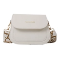 White faux crocodile leather saddle bag with wide logo strap and gold hardware accents - White