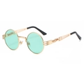 Steampunk round sunglasses with gold metal frame and translucent mint green lenses - Gold Frame Ocean Green C35
