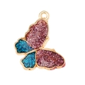 Detail of pink and blue glitter butterfly pendant with gold plating for DIY jewelry making - Purple Blue