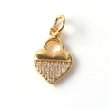 Macro shot of gold-plated heart lock pendant with pavé cubic zirconia inlay details - 07-Heart Padlock