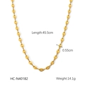 Detail view of 18K gold coffee bean link necklace showing length and width measurements - Gold(HC-N40182)