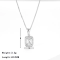 Square silver necklace with emerald cut cubic zirconia and micro-pave halo pendant - Platinum - White Zirconia