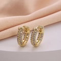 Detail of gold-plated hoop earrings featuring multi-row pave-set clear zircon stones - Gold Hoop Full Stone