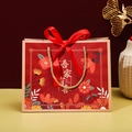 Red wedding gift bag featuring floral prints, gold rope handles, and a satin bow knot - Small (18x16x10cm) / Red Ribbon