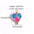 Transparent 14mm heart-shaped glass pendant with pink pattern and gold connectors - Pink and Blue Heart Dot Style (款式1)