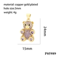 Détails du pendentif ours doré avec zircons violets, dimensions et matériaux inclus - Or avec pierre violette(P05989)