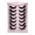 Set of 7 pairs of fox-eye false eyelashes with black stalks in a pink tray - 7 Pairs Pink Tray (XF8)