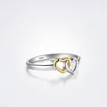Sweet S925 sterling silver hollow heart ring with two-tone gold plated finish for women - US Size 6 / S925 Silver (Two-tone)