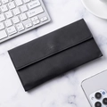 Slim black matte leather wallet for men with Besines branding and multiple card slots - Matte Black