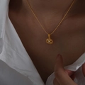 Minimalist gold evil eye pendant necklace with cubic zirconia on a delicate beaded chain - Evil Eye-41+5cm