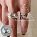 Vintage silver hollow heart ring and wrinkled texture band set for women - Wrinkle Texture Heart Hollow(JZ7500)