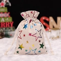 Christmas cotton linen drawstring gift bag featuring colorful gold foil stars design - 10*14cm / Colorful Star
