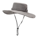 Dark gray wide-brim sun hat with breathable mesh and adjustable chin strap - One Size / Light Gray