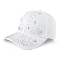 White baseball cap with silver rhinestones and colorful star patterns on white background - White