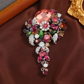 Luxurious baroque vintage brooch with pink main stone and colorful crystals on silk - Style 7 (Pink Oval Gem Cluster)