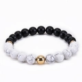 Elastic bead bracelet with matte black beads and white marble stones with gold accents - White Turquoise 2