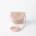Cute beige woven straw shoulder bag for little girls with a long woven strap - Pink Flip Bag (15*13cm)