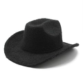 Vintage black western cowboy hat with textured fleece wool and wide brim for party - M(56-58cm) / Black