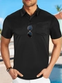 Detailopname van zwart mesh poloshirt met knoopsluiting en borstzak voor heren - S / Zwart