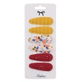 6-piece set of floral embroidery fabric waterdrop hair clips on display card - Pattern 14 Yellow Plaid Floral Red Embroidery (6Pcs Set)
