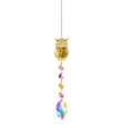 Golden owl metal suncatcher with colorful AB crystal octagonal beads and hanging chain - Owl