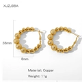 Créoles perlées en cuivre doré, diamètre 38 mm avec des perles polies de 8 mm - Boucles d'Oreilles Créoles à Perles Dégradées (NYH-XJZJ98A)