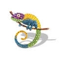 Detailed chameleon brooch with colorful rhinestones on a gold-tone base branch - Yellow Gradient Chameleon