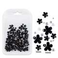 Black resin flower nail charms in 3mm and 6mm sizes with silver beads and pearls - Black Flower With Silver Bead