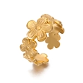 Adjustable 18K gold plated stainless steel ring featuring delicate daisy flower design - Gold Ring 250