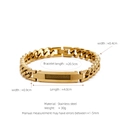 Golden stainless steel Cuban chain bracelet for men with textured bar and size dimensions - Gold (W-7-1)