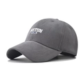 Dark grey cotton baseball cap with white Boston 1630 embroidery in a 45-degree side view - Adjustable / Gray