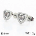Silver hollow heart stud earrings with clear zircon stones in stainless steel design - Stud Earrings (KE106241-K)