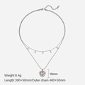 Silver double-layer stainless steel necklace with heart eye pendant in polished finish - Steel