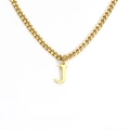 18K gold plated stainless steel necklace featuring a polished serif letter J pendant - Letter J / Gold