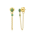 Détail du poinçon S925 sur boucles d'oreilles pompon dorées avec fleur de zircon vert - Vert Or