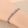 Bracciale da donna in acciaio inossidabile placcato oro 18K con foglie di smalto viola - Viola argento