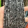 Perles carrées en pierre naturelle gris et noir chiné pour bijoux à faire soi-même - 4x4mm (Environ 38cm Fil) / Larvikite