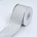 Close-up of silver diamond pattern ribbon with wired edges for Christmas decoration - Silver Diamond [5cm Wide]
