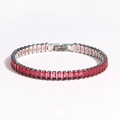 Detail of tennis bracelet with rectangular red zircons and silver-colored base - Silver Red Zirconia