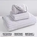 3-piece light grey coral fleece bath set with hair cap, towel, and large bath towel - 3-Piece Set (Hair Cap + Towel + Bath Towel) / Light Gray