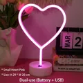 Pink heart-shaped neon LED desk lamp with circular base, 29x20cm, dual battery/USB power - Small Heart Pink Light
