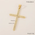 Colgante de cruz de acero inoxidable dorado con incrustaciones de strass hip hop - 60x38mm (KP115321-TOM) / Dorado