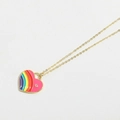 Pink heart pendant necklace with rainbow enamel and small zircon on gold chain - Rose Red