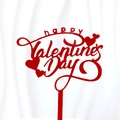 Red acrylic Happy Valentine's Day cake topper with hearts for romantic party decor - Valentine's Day Red 2 (approx. 10.5cm Wide)