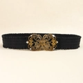 Cintura elastica nera con fibbia a farfalla in bronzo vintage e strass scintillanti - Bronzo Nero