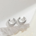 Silver-plated C-shaped ear cuffs set with sparkling white zircon stones in a vintage style - Silver Full Zirconia