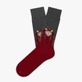 Casual crew socks featuring creative cartoon cat jacquard pattern in dark grey and burgundy - One Size / Red Hat Cat