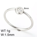 Anillo fino minimalista plateado con circonita de 6 mm en engaste de bisel liso - US 7 / Color Acero (KR82026-GC)